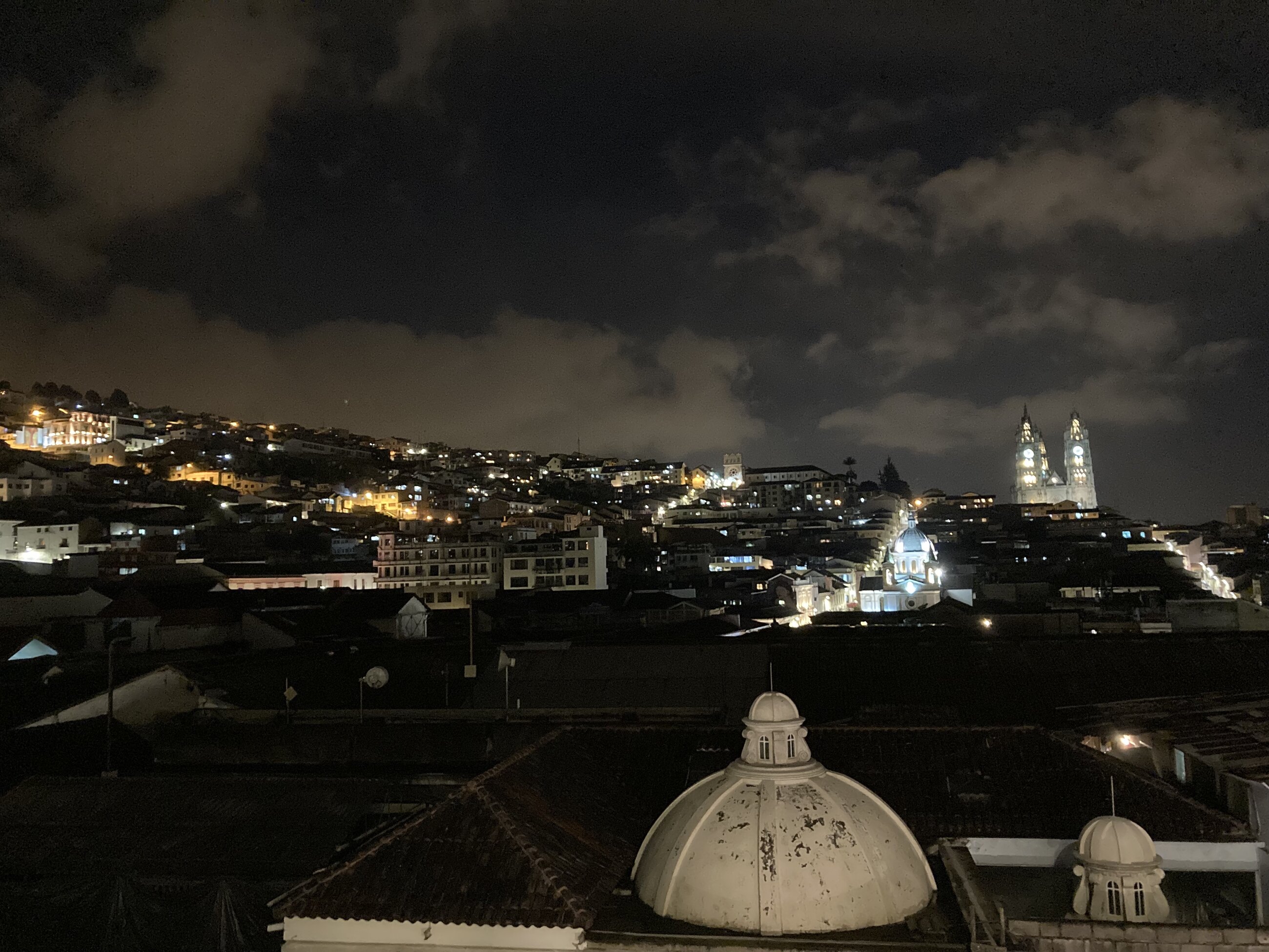 View of Quito at night from the rooftop of La Vista Hermosa restaurant