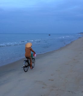 biking along beach