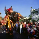 Elephant squirting water on Songkran festival