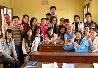 In the classroom with the students