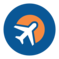 Circular blue and orange logo with airplane
