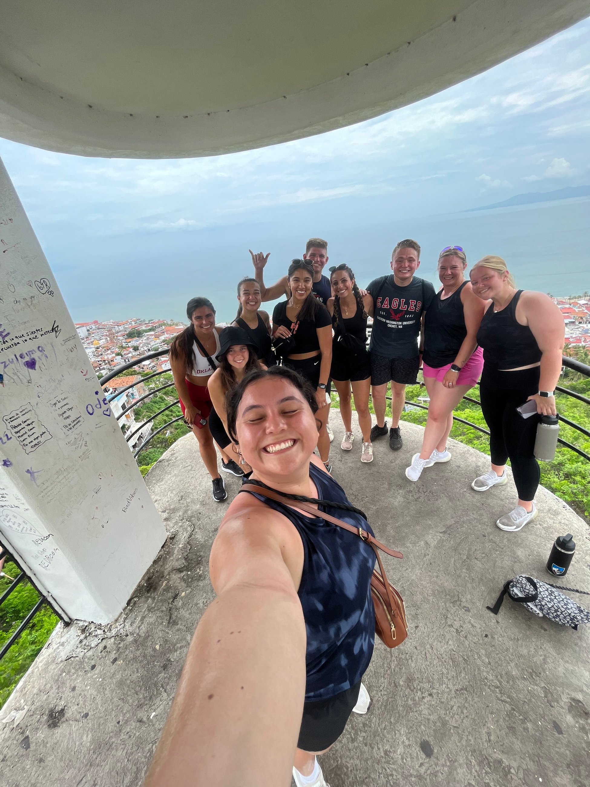 Hiking up the stairs to the scenic overlook