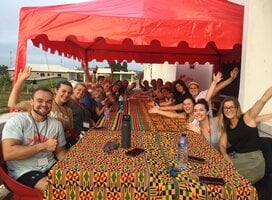 a group of people at a table