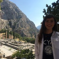 Student with ancient architecture. 